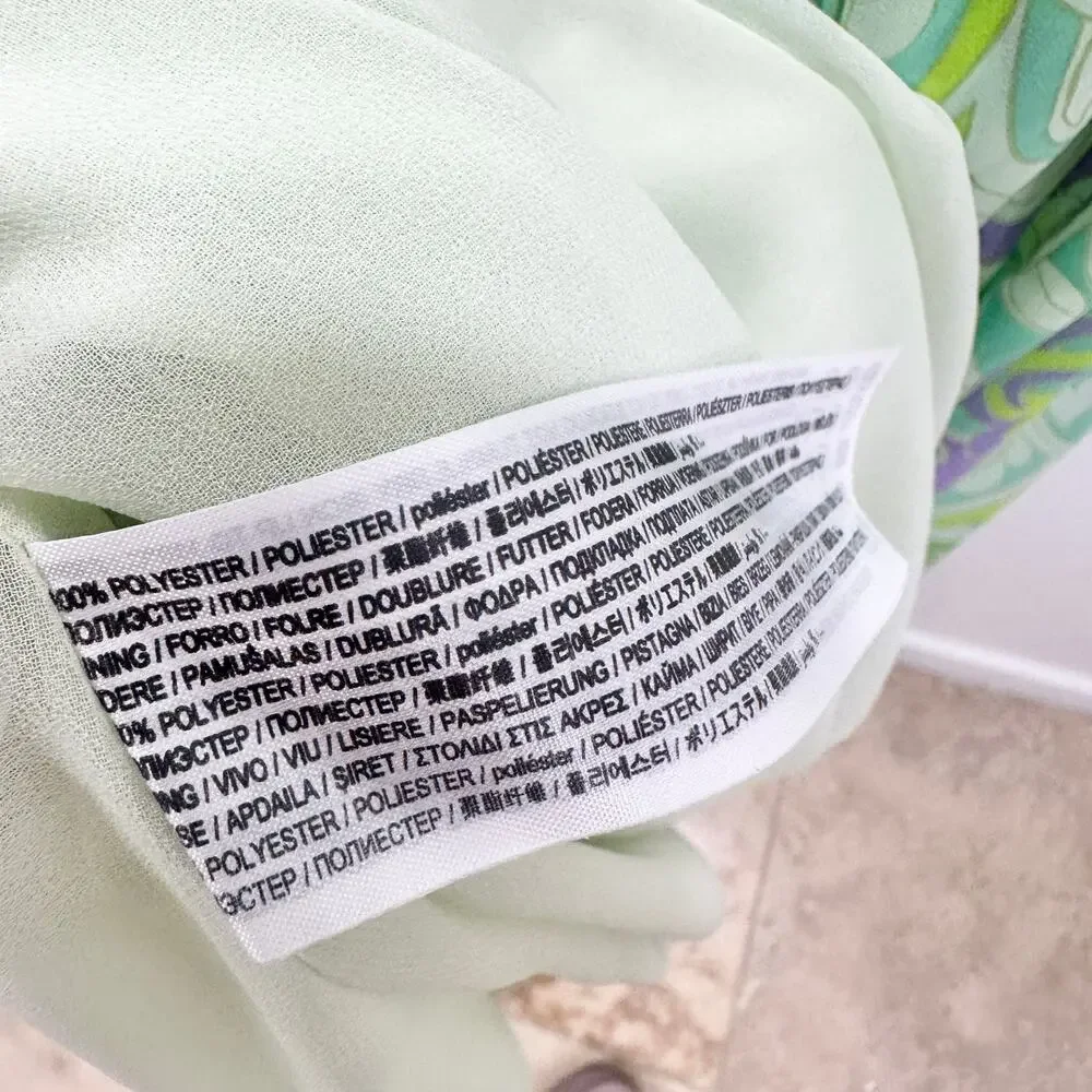 Mango Maxi Dress Chiffon Printed Ruffle Resort Boho Green A Line Medium NWT - Picture 11 of 16